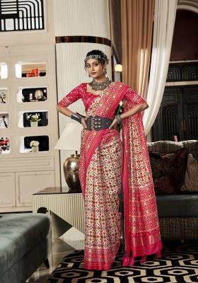 Beige Printed Silk Blend Saree Set