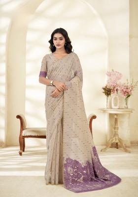 Onion Floral Print Linen Saree Set