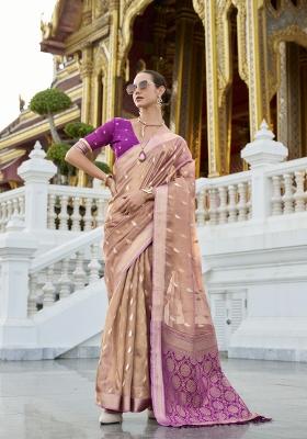 Pink Floral Print Silk Blend Saree Set