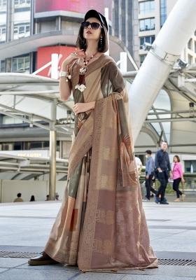 Burgundy Floral Print Silk Blend Saree Set