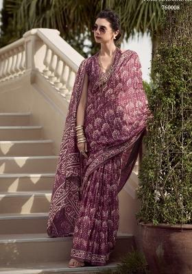 Maroon Printed Linen Saree Set