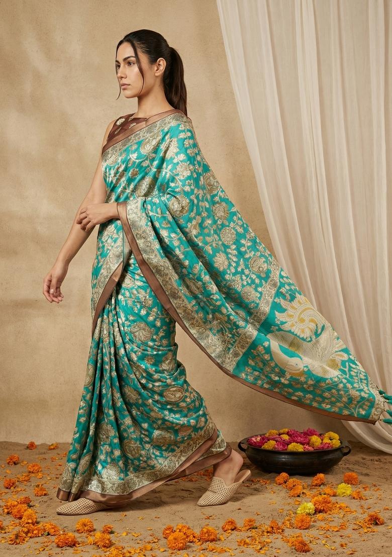 Rama Printed Silk Blend Saree Set - Indya