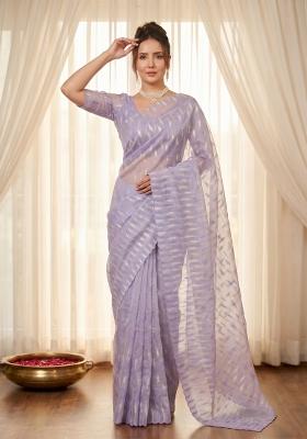 Lavender Turkish Work Organza Saree Set
