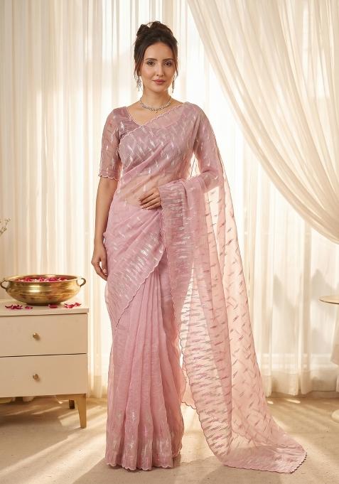 Pink Turkish Work Organza Saree Set