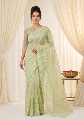 Pista Turkish Work Organza Saree Set