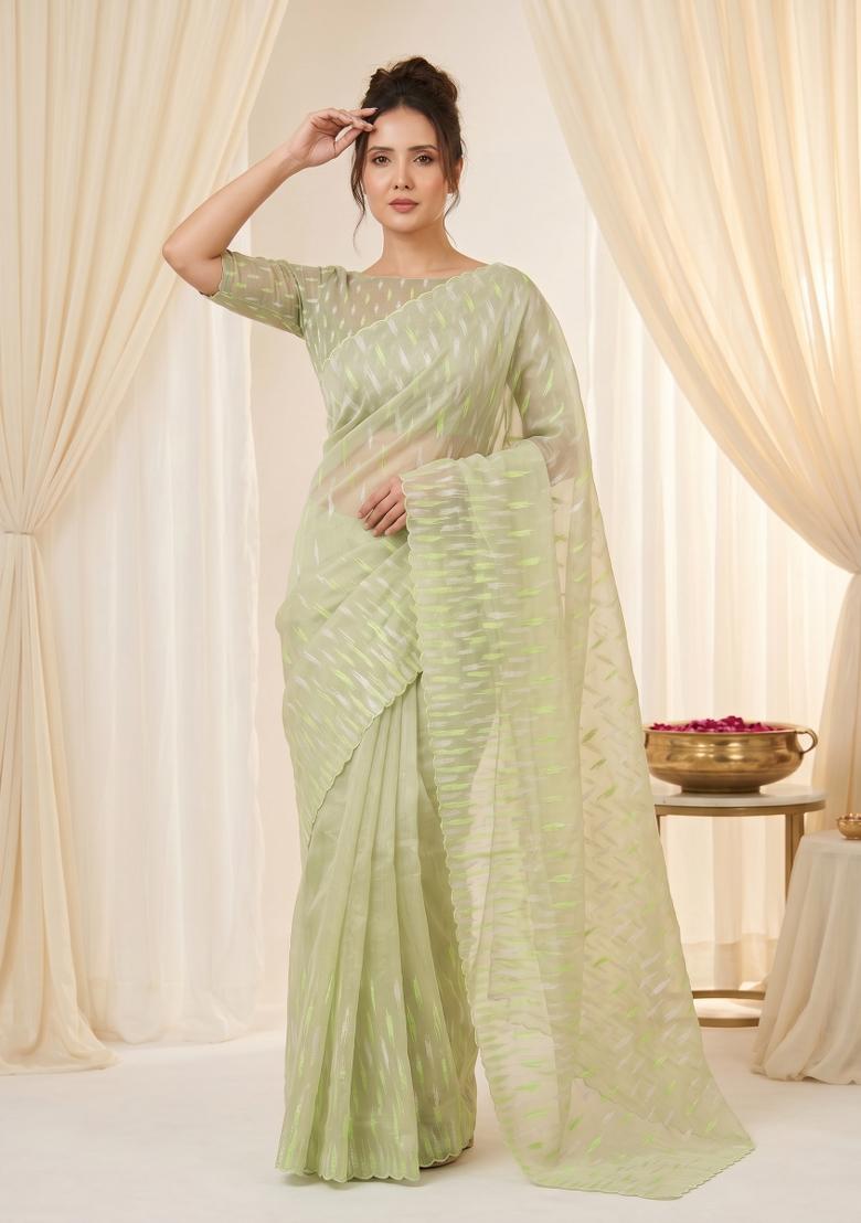 Pista Turkish Work Organza Saree Set - Indya