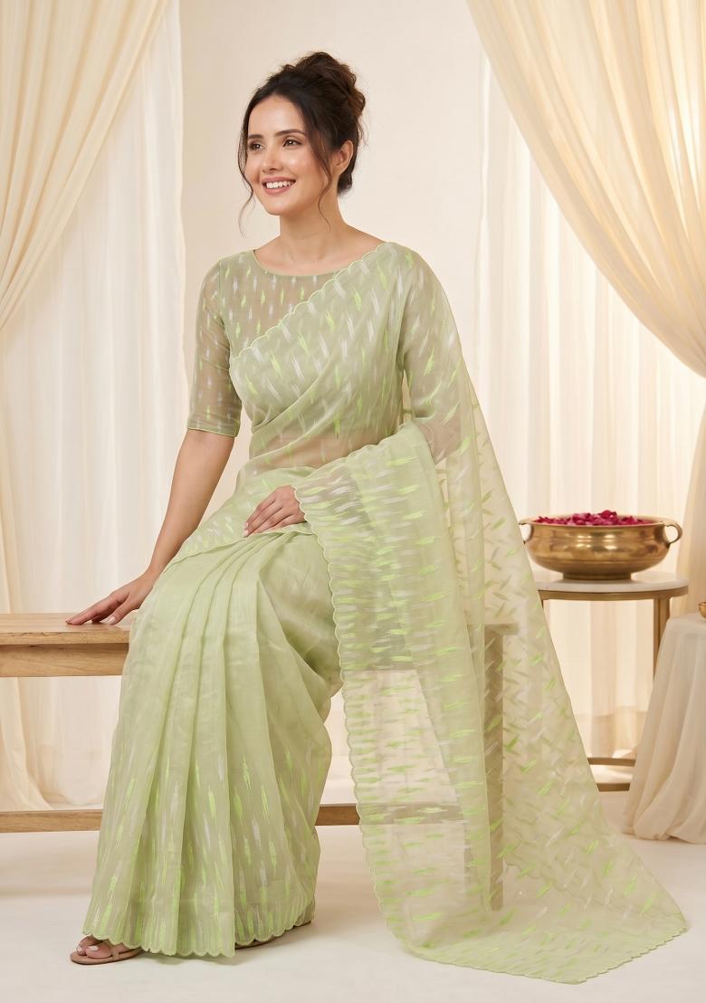 Pista Turkish Work Organza Saree Set - Indya
