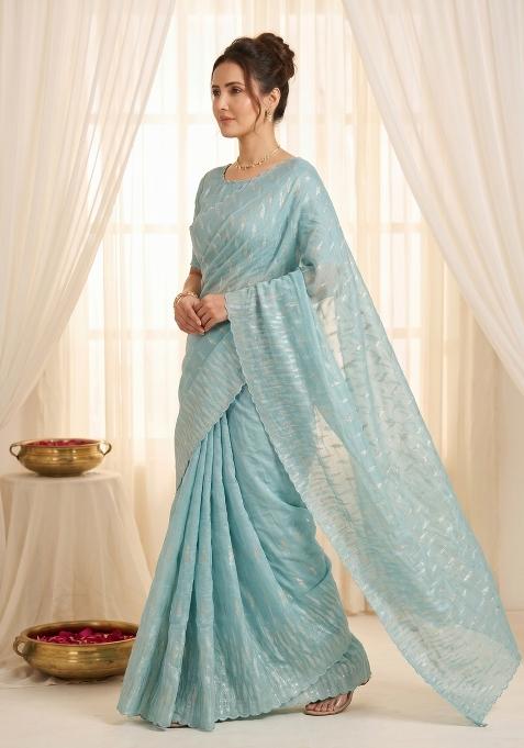 Sky Blue Turkish Work Organza Saree Set