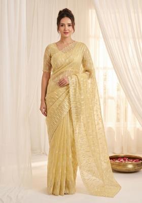 Yellow Turkish Work Organza Saree Set