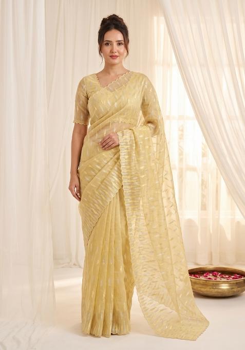 Yellow Turkish Work Organza Saree Set