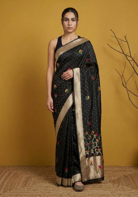 Black Weaving Organza Saree Set