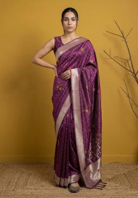 Dark Pink Weaving Organza Saree Set