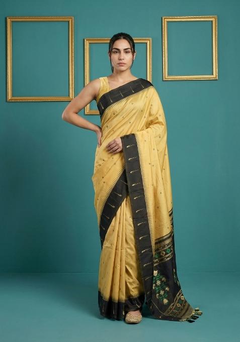 Black Zari Work Silk Blend Saree Set