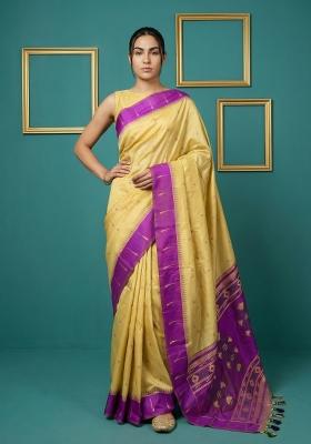 Purple Zari Work Silk Blend Saree Set