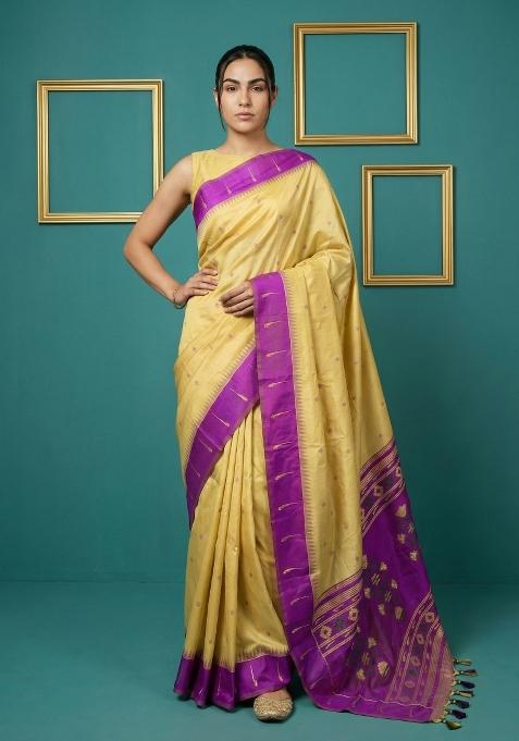 Purple Zari Work Silk Blend Saree Set