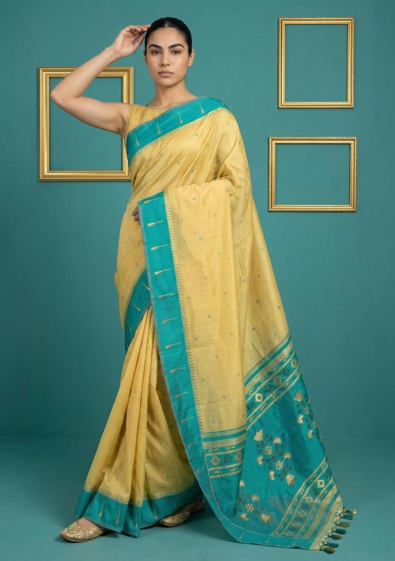 Rama Zari Work Silk Blend Saree Set - Indya