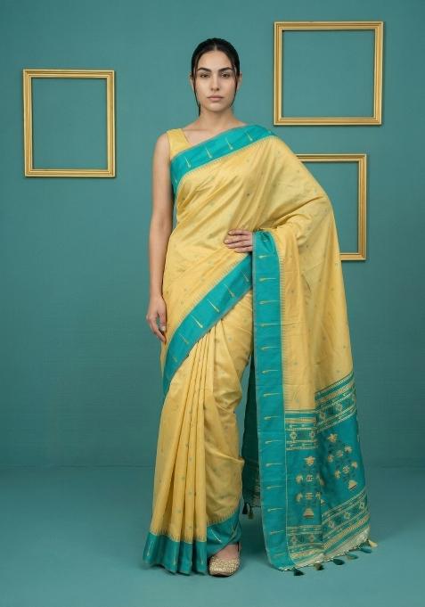 Rama Zari Work Silk Blend Saree Set