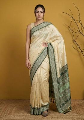 Bottle Green Zari Work Silk Blend Saree Set