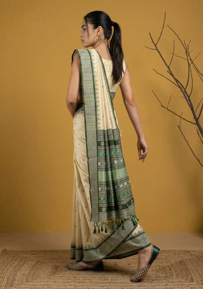 Bottle Green Zari Work Silk Blend Saree Set - Indya
