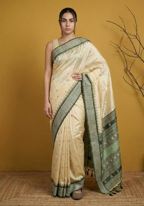 Bottle Green Zari Work Silk Saree Set