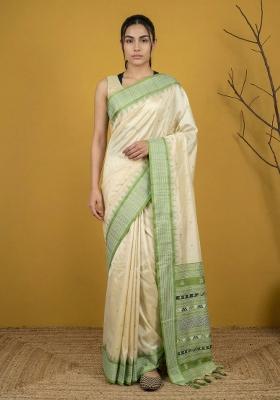 Pista Green Zari Work Silk Blend Saree Set