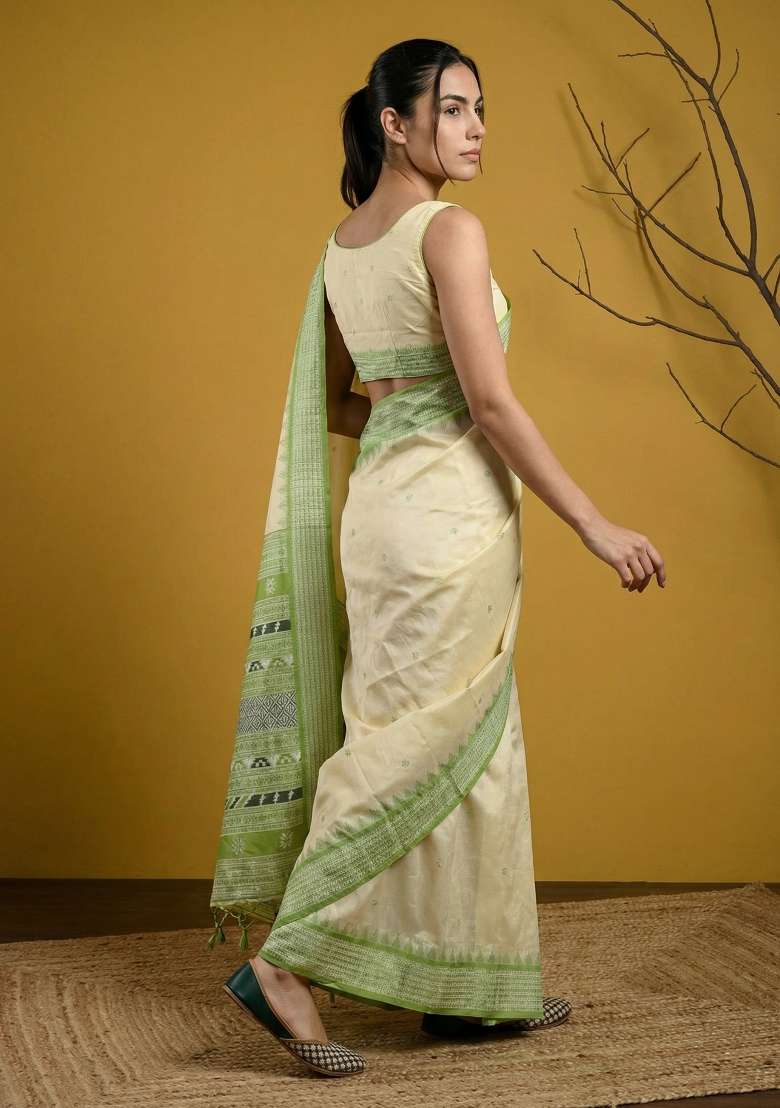 Pista Green Zari Work Silk Blend Saree Set - Indya