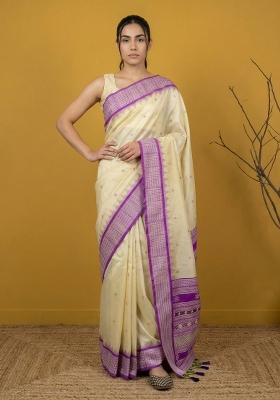 Purple Zari Work Silk Blend Saree Set
