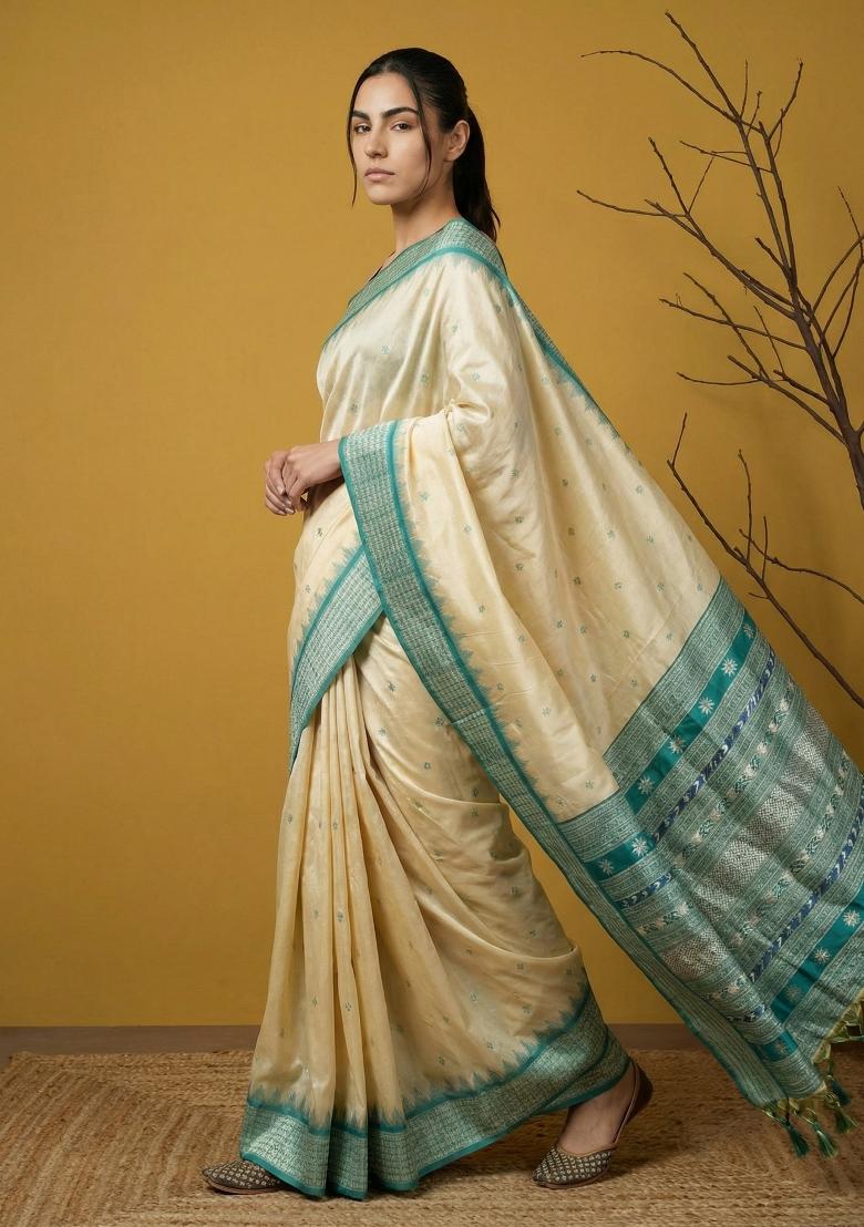 Rama Zari Work Silk Blend Saree Set - Indya