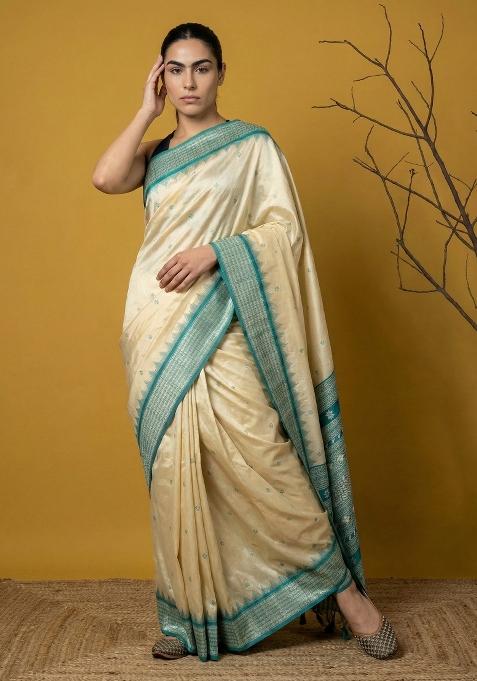 Rama Zari Work Silk Blend Saree Set