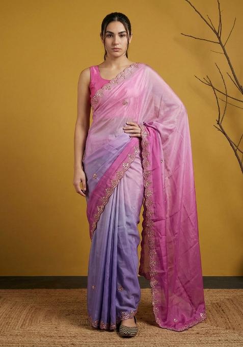Baby Pink Gotapatti Work Satin Saree Set