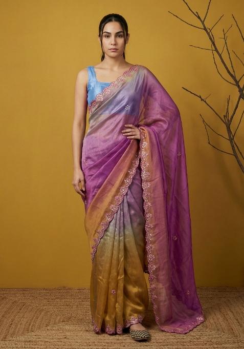 Grey Gotapatti Work Satin Saree Set