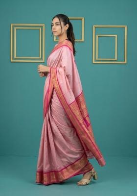 Baby Pink Zari Work Silk Blend Saree Set