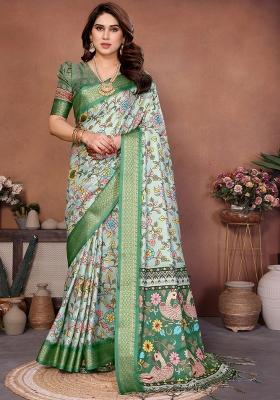 Multicolor Printed Silk Saree Set