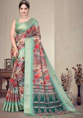 Multicolor Printed Silk Saree Set