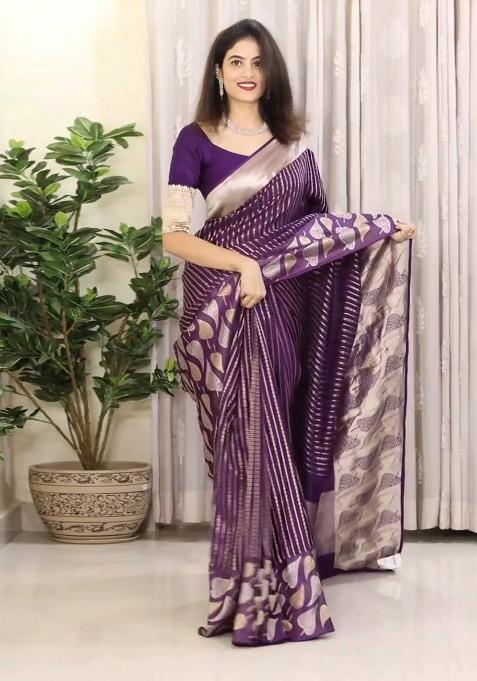Wine Jacquard Silk Blend Saree Set