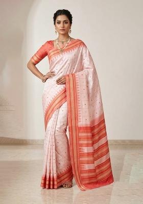 Light Pink Jacquard Silk Blend Saree Set
