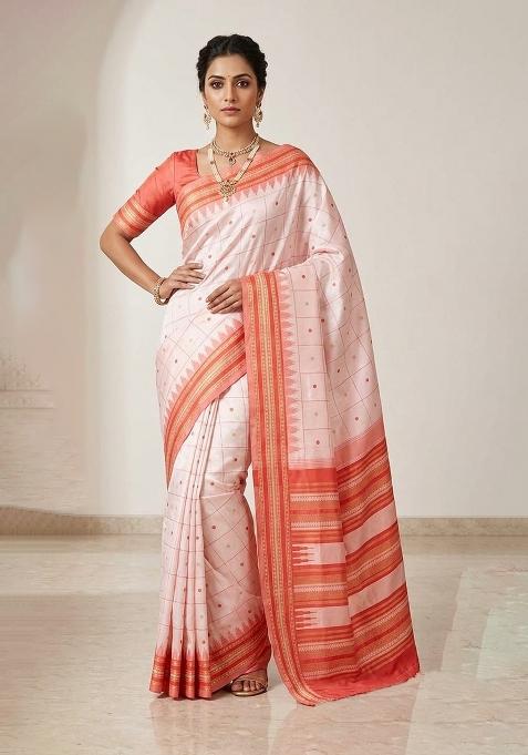 Light Pink Jacquard Silk Blend Saree Set