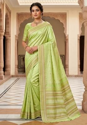 Light Green Jacquard Silk Blend Saree Set