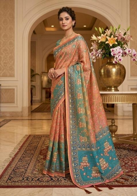 Pink Printed Handloom Saree Set