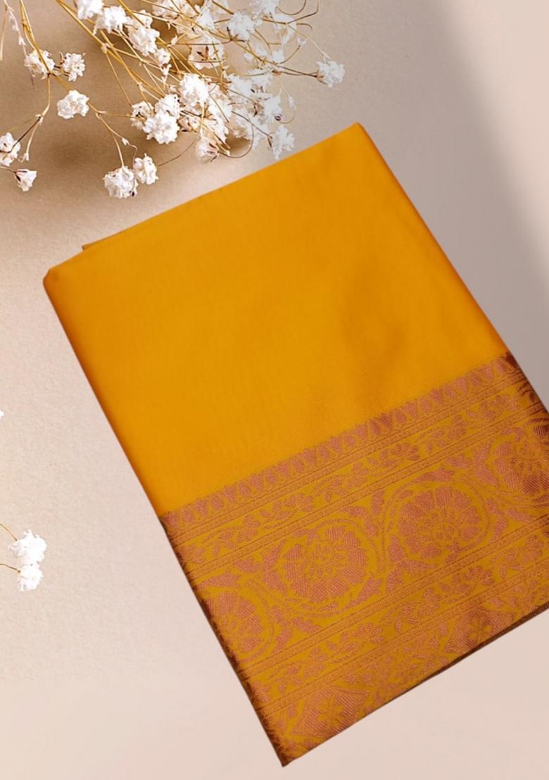 Yellow Jacquard Silk Blend Saree Set - Indya