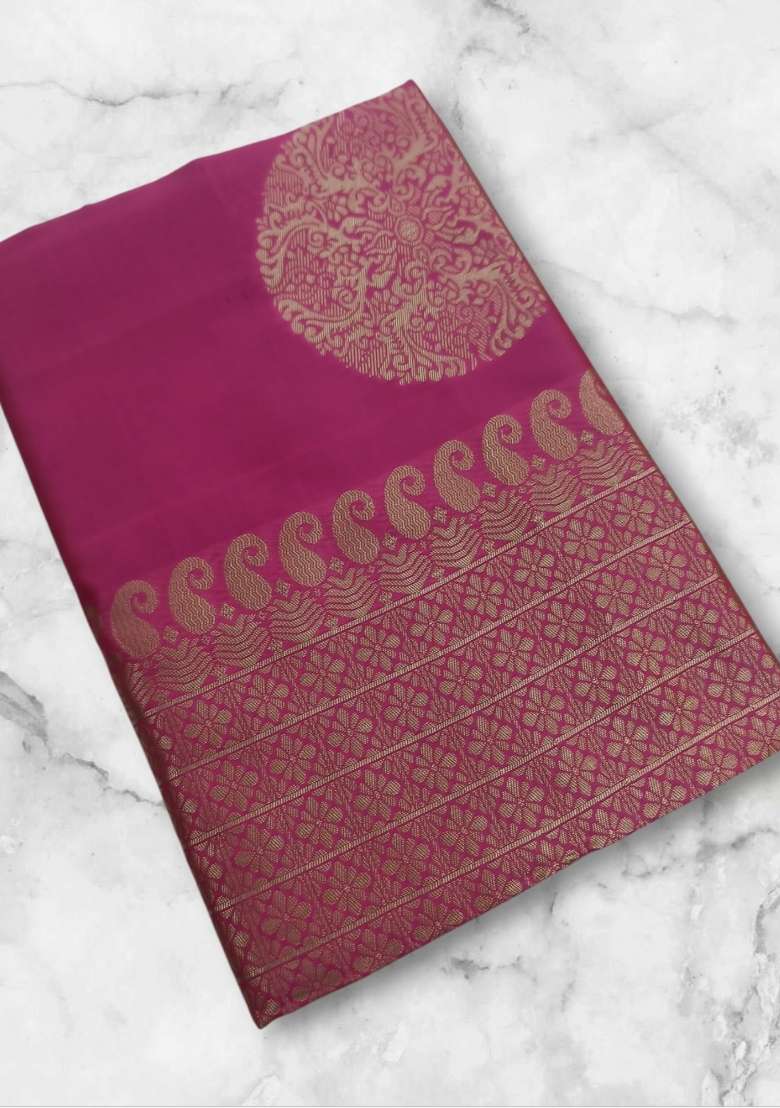 Pink Jacquard Silk Blend Saree Set for Diwali | Wedding & Festive Wear - Indya
