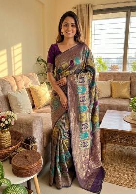 Multicolor Zari Work Silk Blend Saree Set