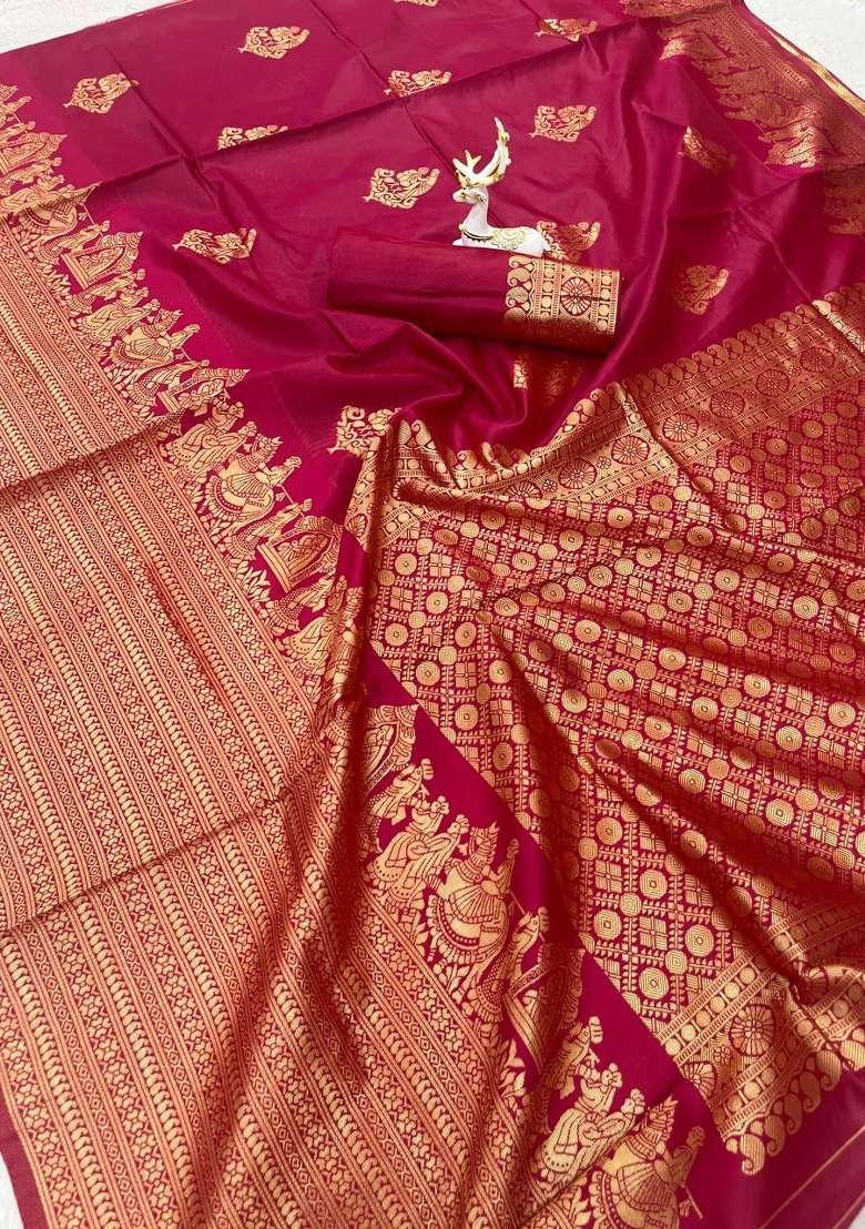 Pink Silk Blend Saree Set with Zari Work for Diwali | Wedding & Festive Wear - Indya