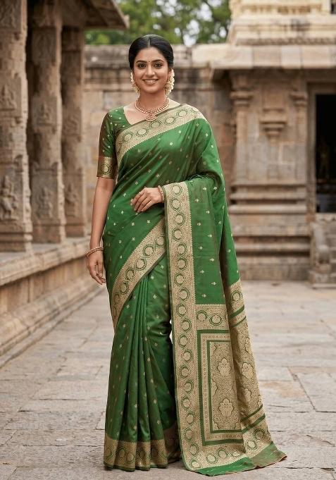 Green Zari Work Silk Saree Set