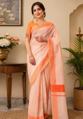 White Printed Cotton Saree Set