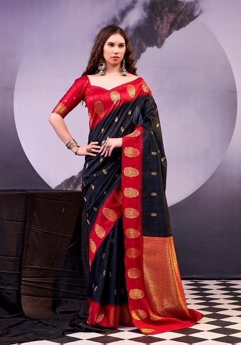 Black Zari Work Cotton Saree Set