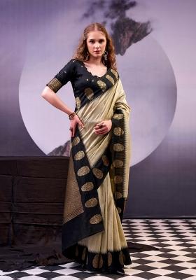 Cream Zari Work Cotton Saree Set