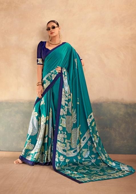 Firozi Printed Silk Blend Saree Set