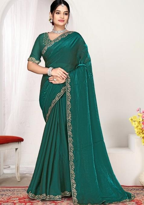 Rama Zircon Work Silk Blend Saree Set