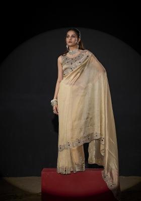 Chiku Hand Work Silk Blend Saree Set